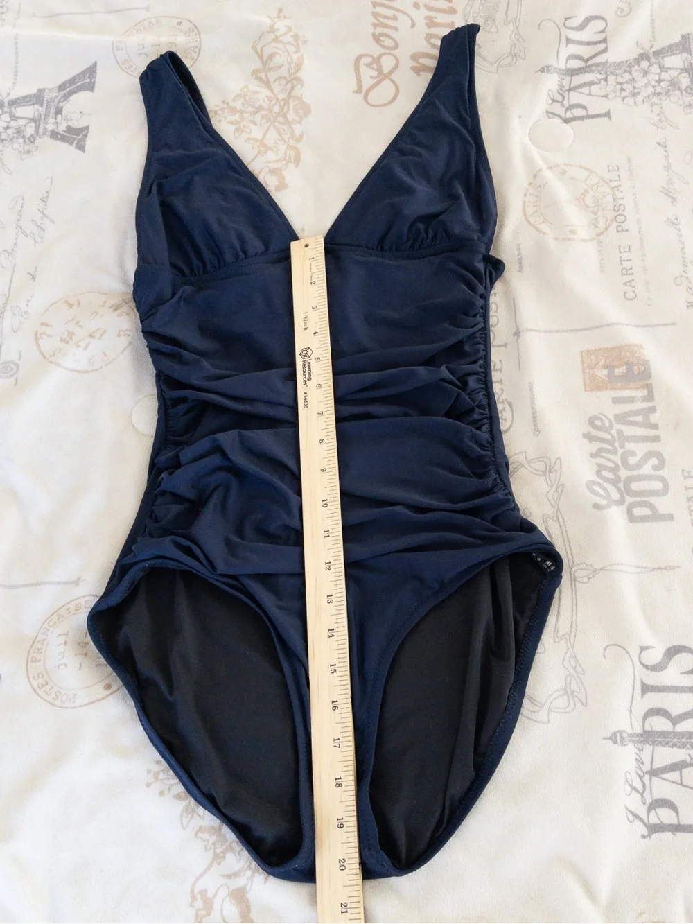 J. Crew Classic Navy Ruched Shirred Front One Piece Swimsuit Size 6 Long